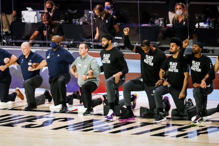 The NBA has largely supported its players' protests, including kneeling during the anthem.
